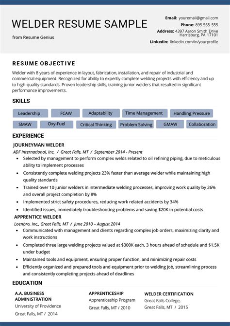 lead welder and fabricator resume for pre engineered metal manufacturer|welder fabricator resume skills.